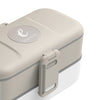 eSeasons Bento Vesperbox 2 Level warmes Grau, Edelstahlbesteck für Klein und Groß, Mikrowellen/Spülmaschinengeeignet BPA frei
