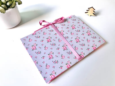 eSeasons Handcrafted Desk folder in shabby chic decorative style with floral pink and green design