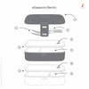 eSeasons Bento Vesperbox 2 Level dunkles Grau, Detailansicht aller Komponenten inklusive des Edelstahlbestecks