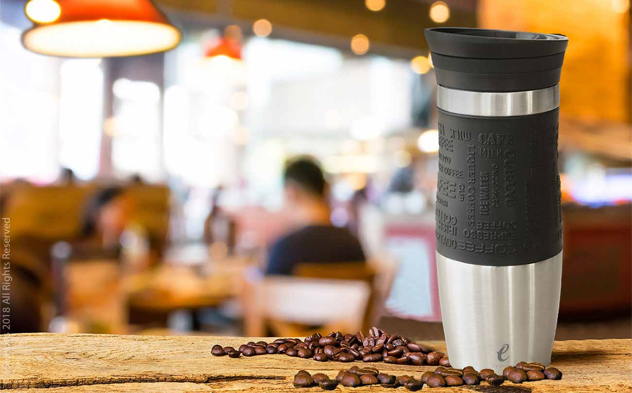 eSeasons Vacuum Insulated Reusable Coffee Cup: Our travel mug will keep your drink hot for longer & you can reuse it during the day