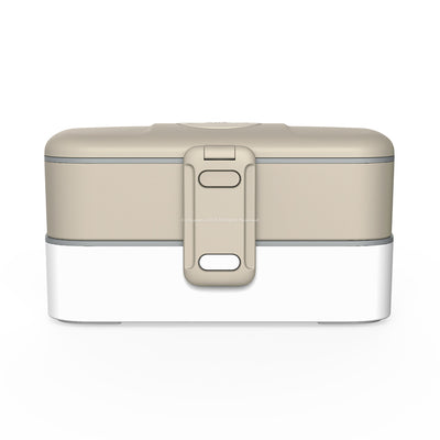 eSeasons Bento 2 tier Lunchbox Warm Grey with stainless steel cutlery, for adults & children, microwave & dishwasher safe BPA free Front View
