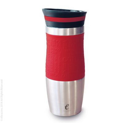 eSeasons Vakuum isolierter Thermobecher: BPA frei, Edelstahl, Rot, 375 ml, einfaches Öffnen, Schließen, Gießen