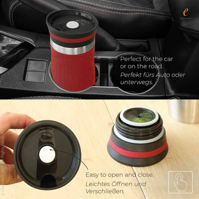 eSeasons Vakuum isolierter wiederverwendbarer Becher: passt in die meisten Becherhalter im Auto, einfaches Öffnen & Schließen
