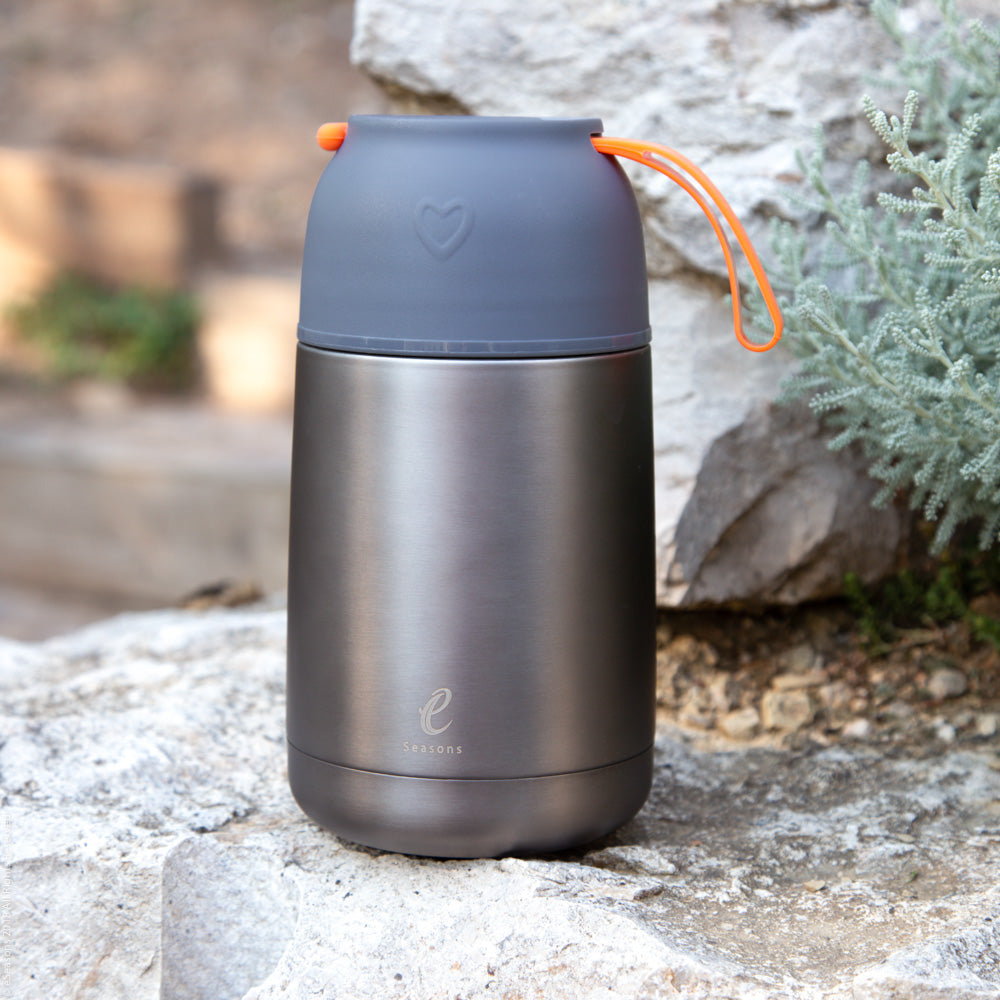 eSeasons Vacuum Insulated Stainless Steel Food Flask. Grey Orange BPA Free. Keeps hot/cold 30ml
